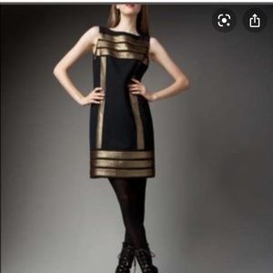 Black and Gold Sleeveless Shift Dress - Women's